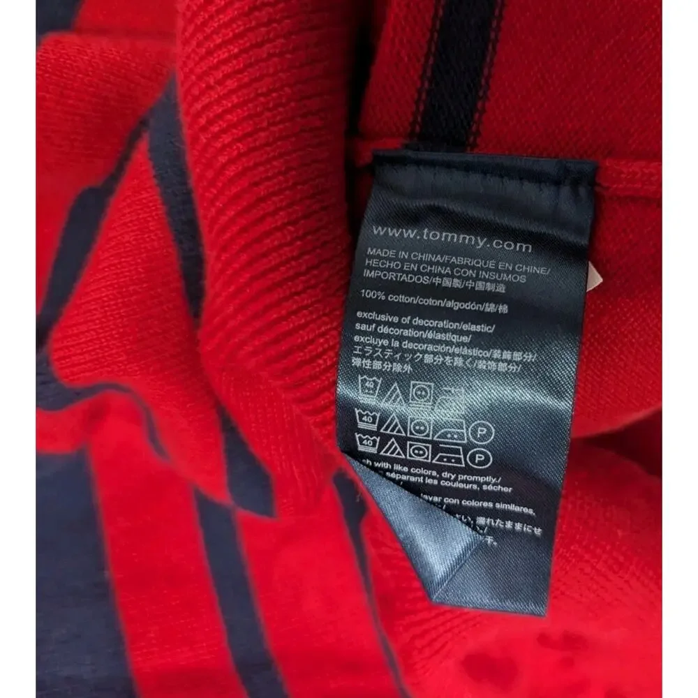 Tommy Hilfiger Size L Sweater Mens Red Navy Blue Stripe Cotton
